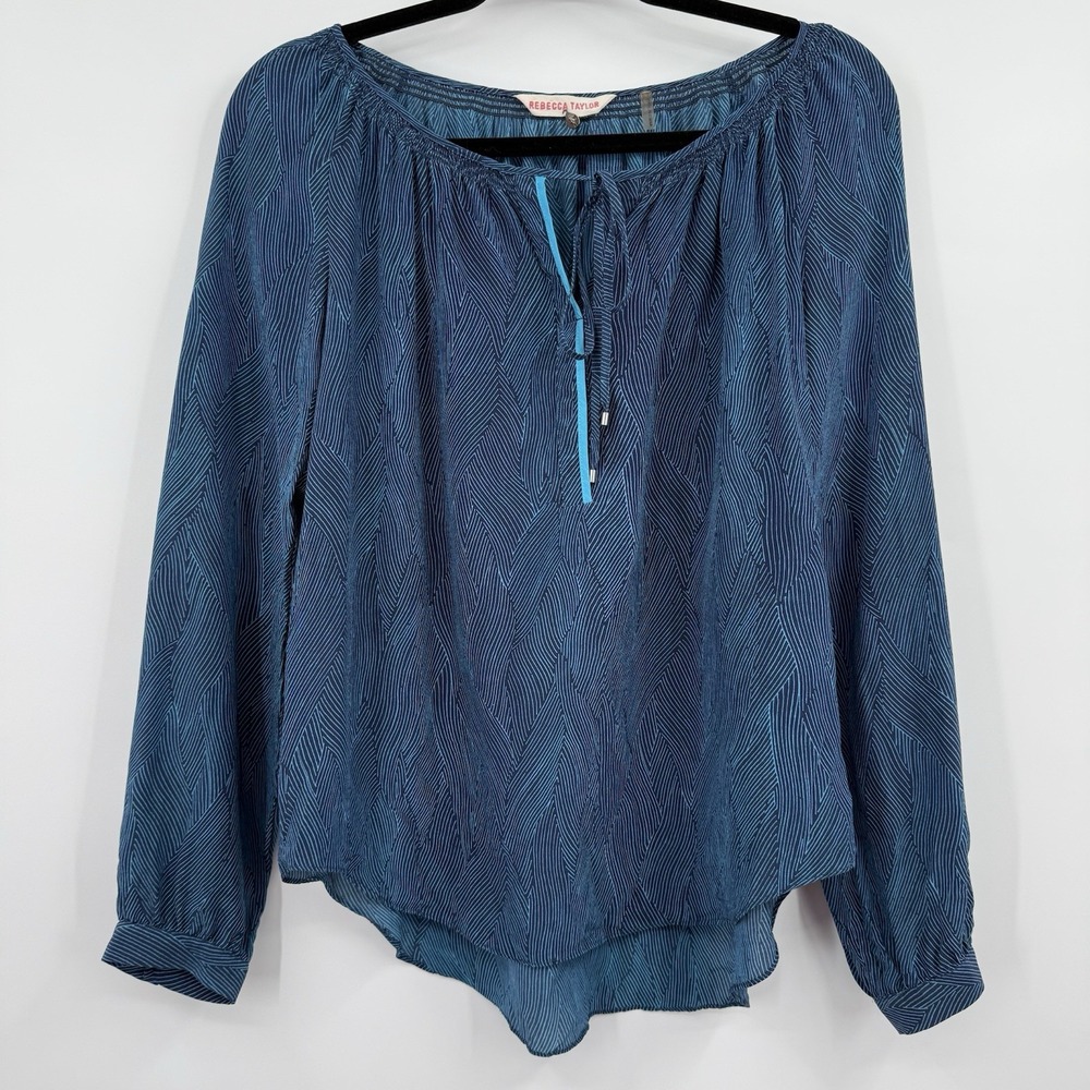 Rebecca Taylor Top Womens Medium Blue Silk Long Sleeve